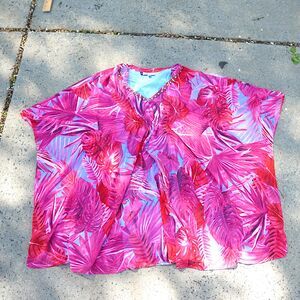 Jennifer Lopez Embellished Tropical Caftan Dress Pink Red Floral Small Flowy